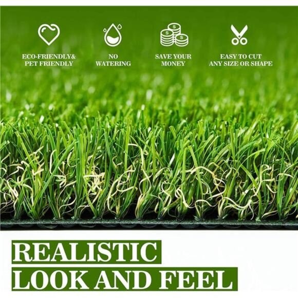 Artificial Turf 4 ft x 6 ft with Drainage, 1.38 Inch Realistic Fake Grass Rug - Picture 3 of 6